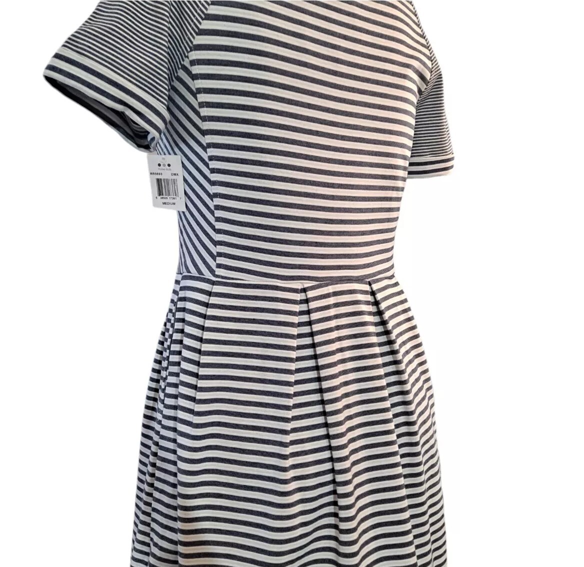 Three Dots Womens Pleated Knee-Length Casual Dress Size Medium Grey/White Stripe