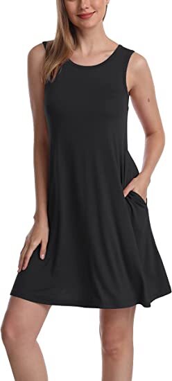 SUMONA Women’s Sleeveless Plain T Shirt Tank Casual Short Dress with Pockets