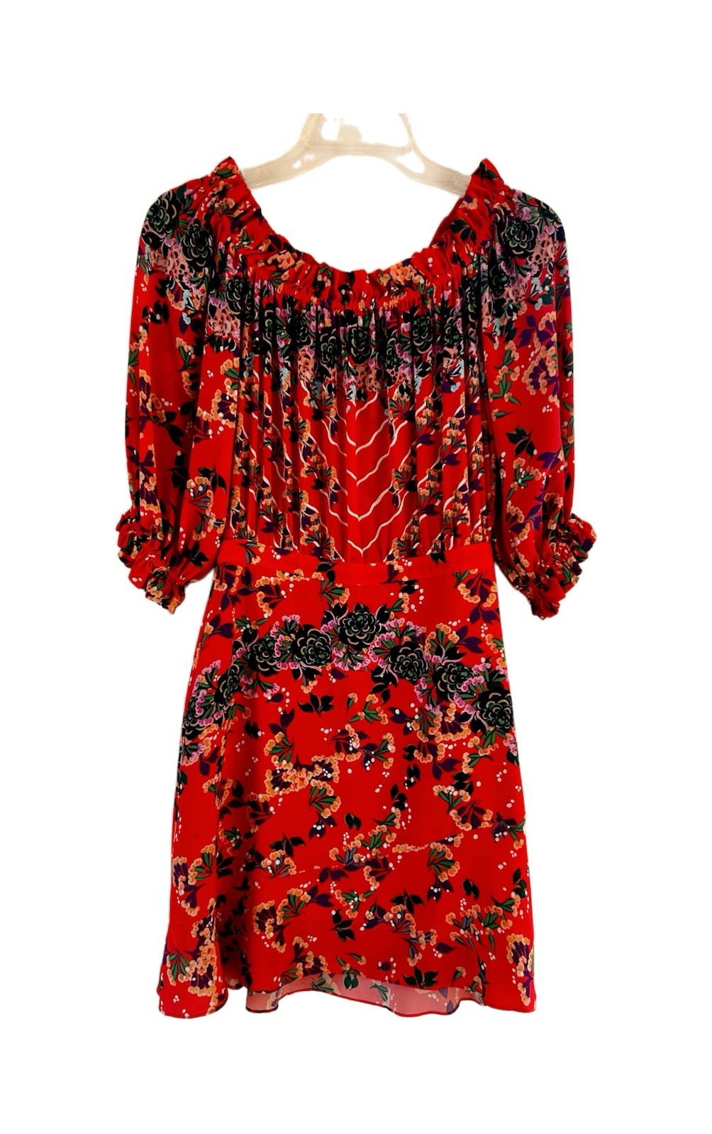 $485 Saloni Silk Grace Mini Dress, Tropical Coral, Off Shoulders,Ruffles,Size 2