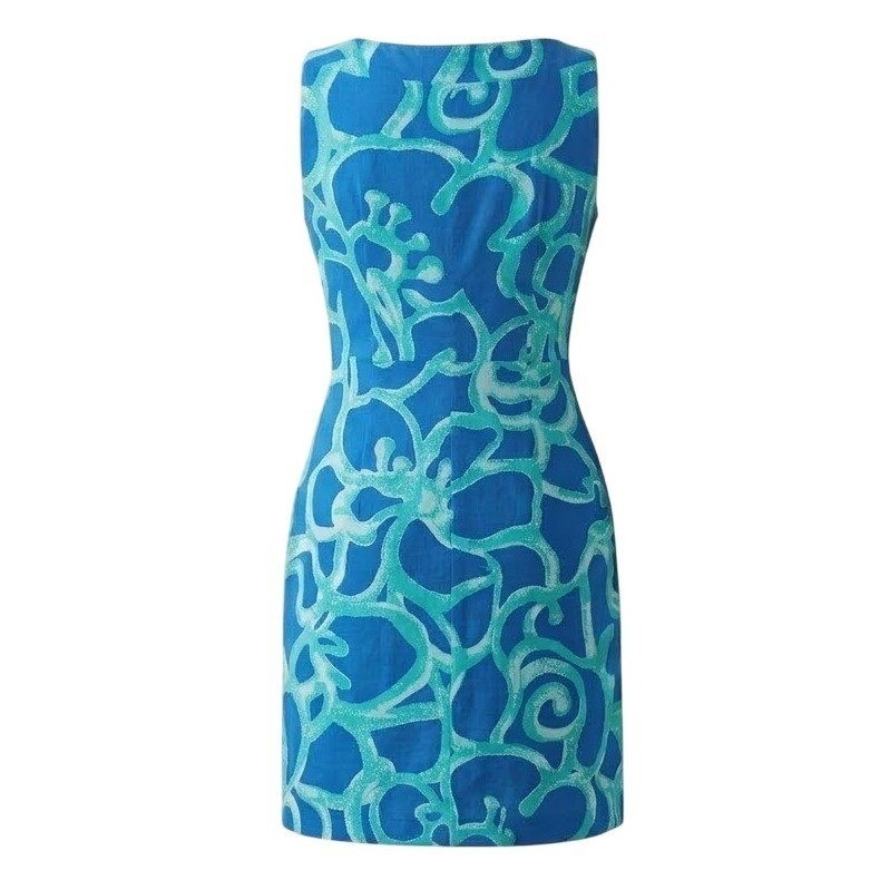 J.McLaughlin Blue Teal Abstract Sleeveless Sheath Dress Small Catalina Cloth