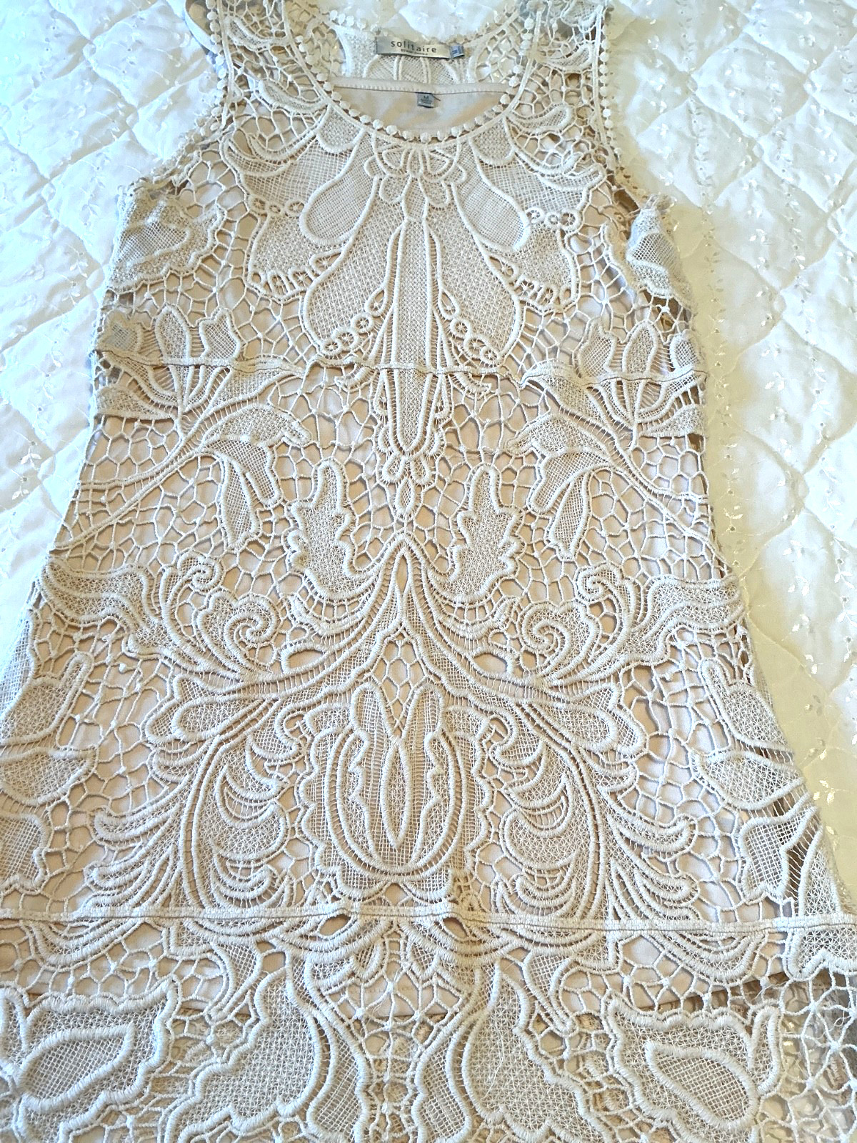 Solitaire Womens Dress Size M Ivory Crochet Lace w/ Slip Stretch by Ravi Khosla