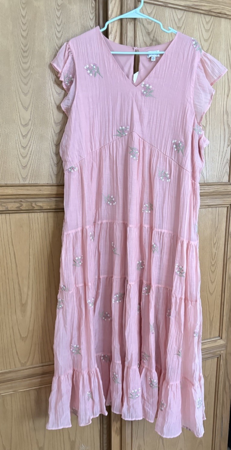 Wonderly Bell Light Pink Floral Print Tiered Dress Women’s Size XXL NWT