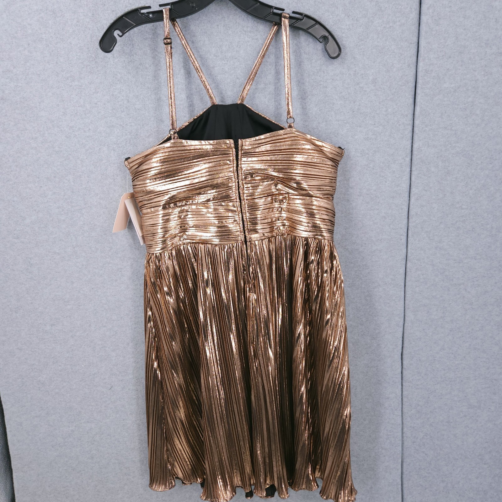 City Studios Pleated Metallic Gold Lame Babydoll Mini Dress Juniors Plus NWT
