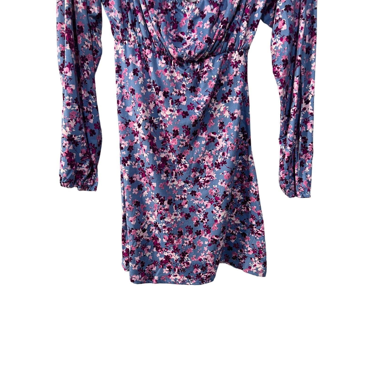 Velvet Torch Womens Medium Blue Pink Floral Long Sleeve Short Dress Swiftie NEW