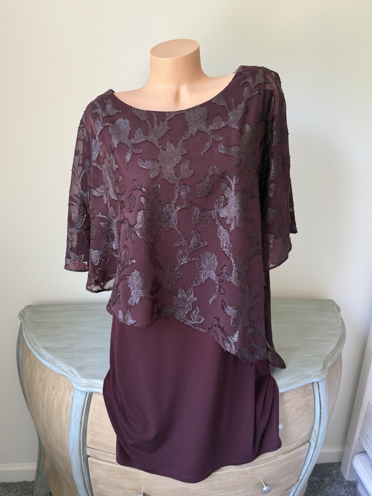 Connected Apparel Dress 12 L Overlay Burgundy Comfort Mother Fall Wedding Layer