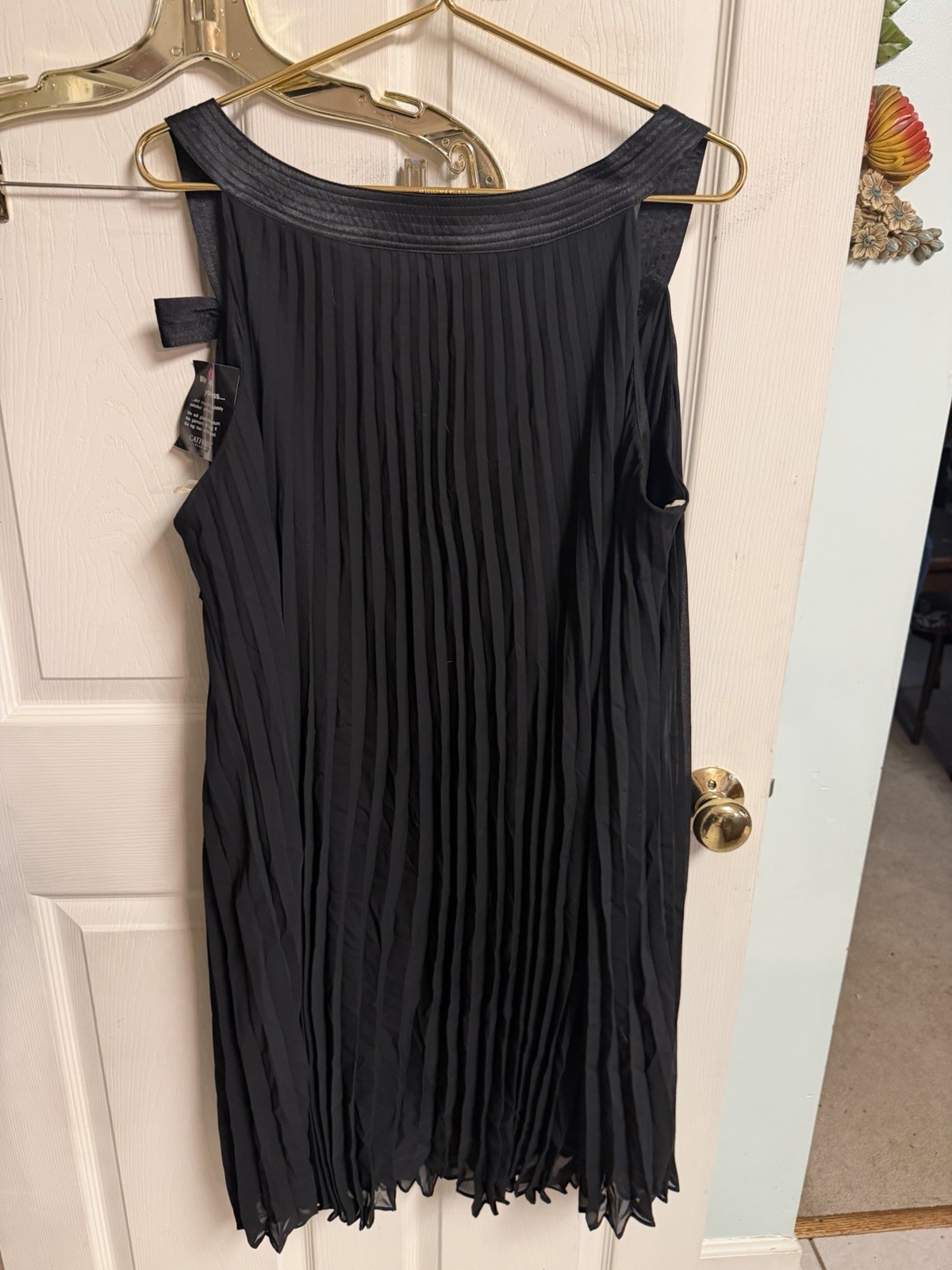 Signature Robbie Bee Black Pleated Flowy Cocktail Dress w Bow Sz 3x Party GoGo