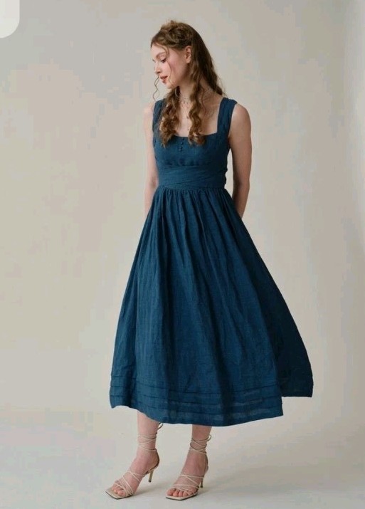 Comfort First Classy Always Vetiver 23 Cross Back Linen Dress Reto Small