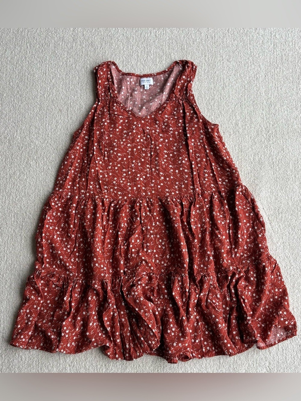 True Craft Burnt Orange Floral Tiered Dress