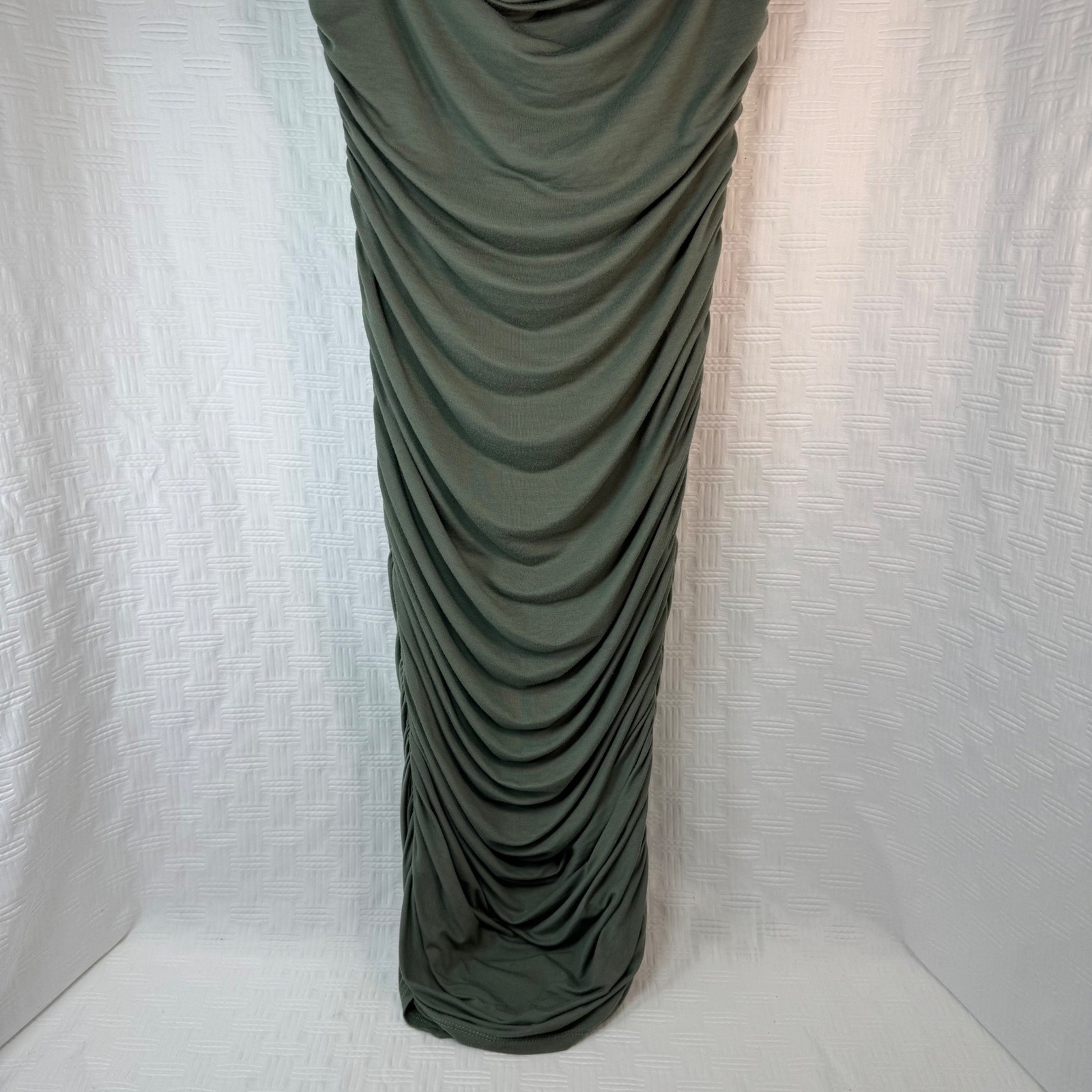 Windsor Olive Green Ruched Bodycon Midi Dress Spaghetti Strap / Sku 0241