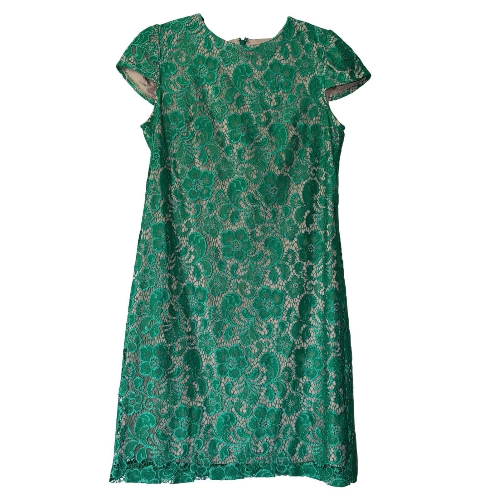 Ivy & Blu Maggy Boutique Green Floral Lace Cap Sleeve Sheath Dress Size 6