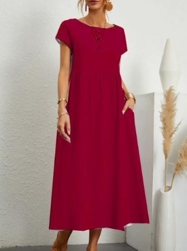 Holiday Sundress Short Sleeve Casual Loose Boho Floral Women Maxi Dress Ladies
