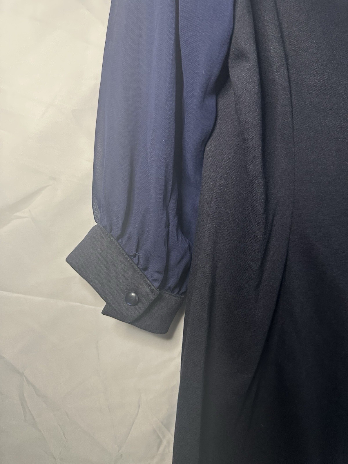 Navy Blue Midi Dress See Through Long Sleeve Made In Ukraine