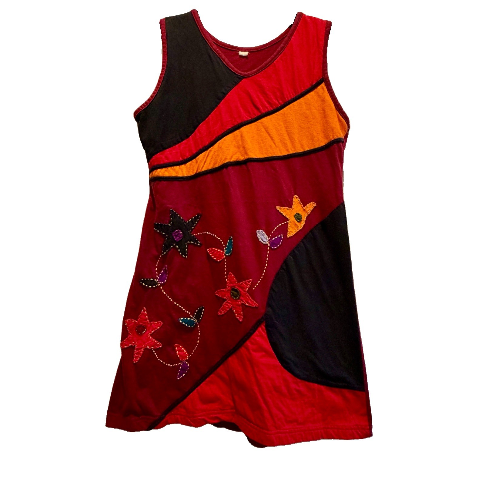 Rising International Boho Patchwork Dress S Small Embroidered Floral Nepal Mini