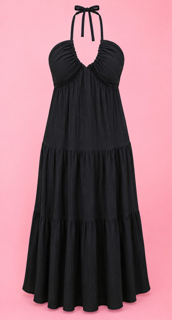 Black Halter Layered Summer Dress Large 8/10 NWOT