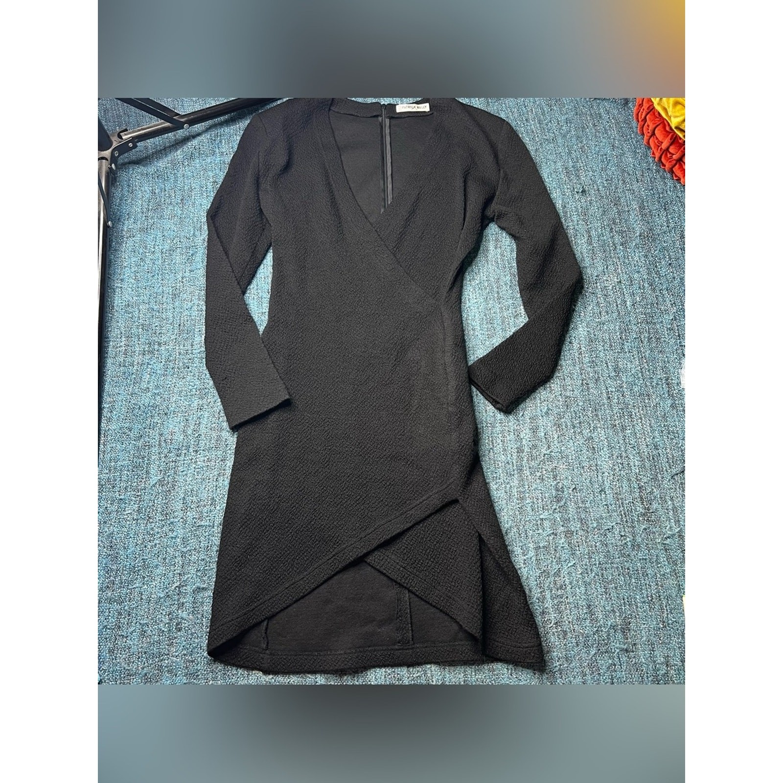 Vintage Patrick Kelly Paris Faux Wrap Dress in Black Women’s Medium Wool Blend