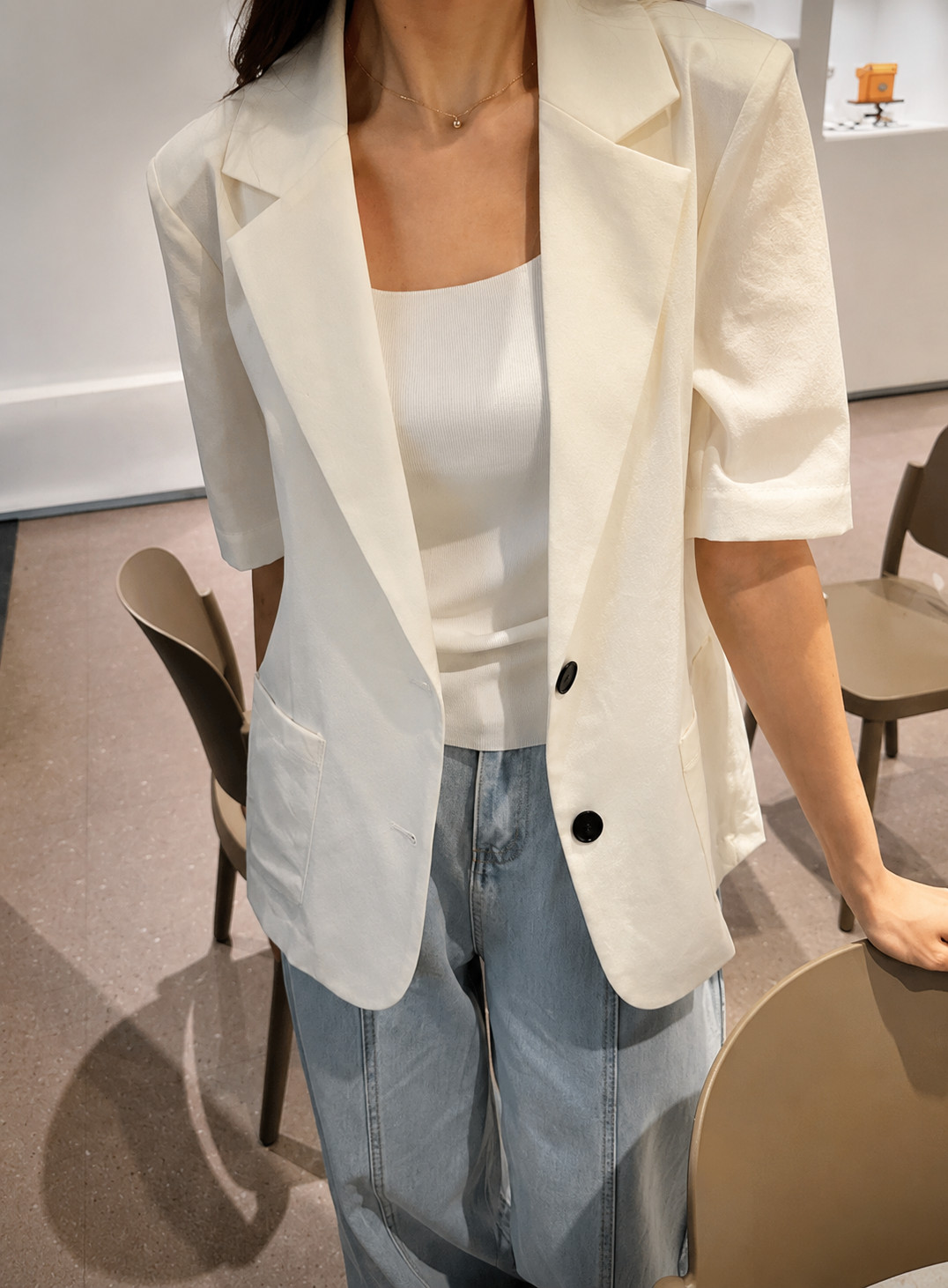 Korean Women’s Summer Short Sleeve Blazer Jacket Casual Office Lightweight