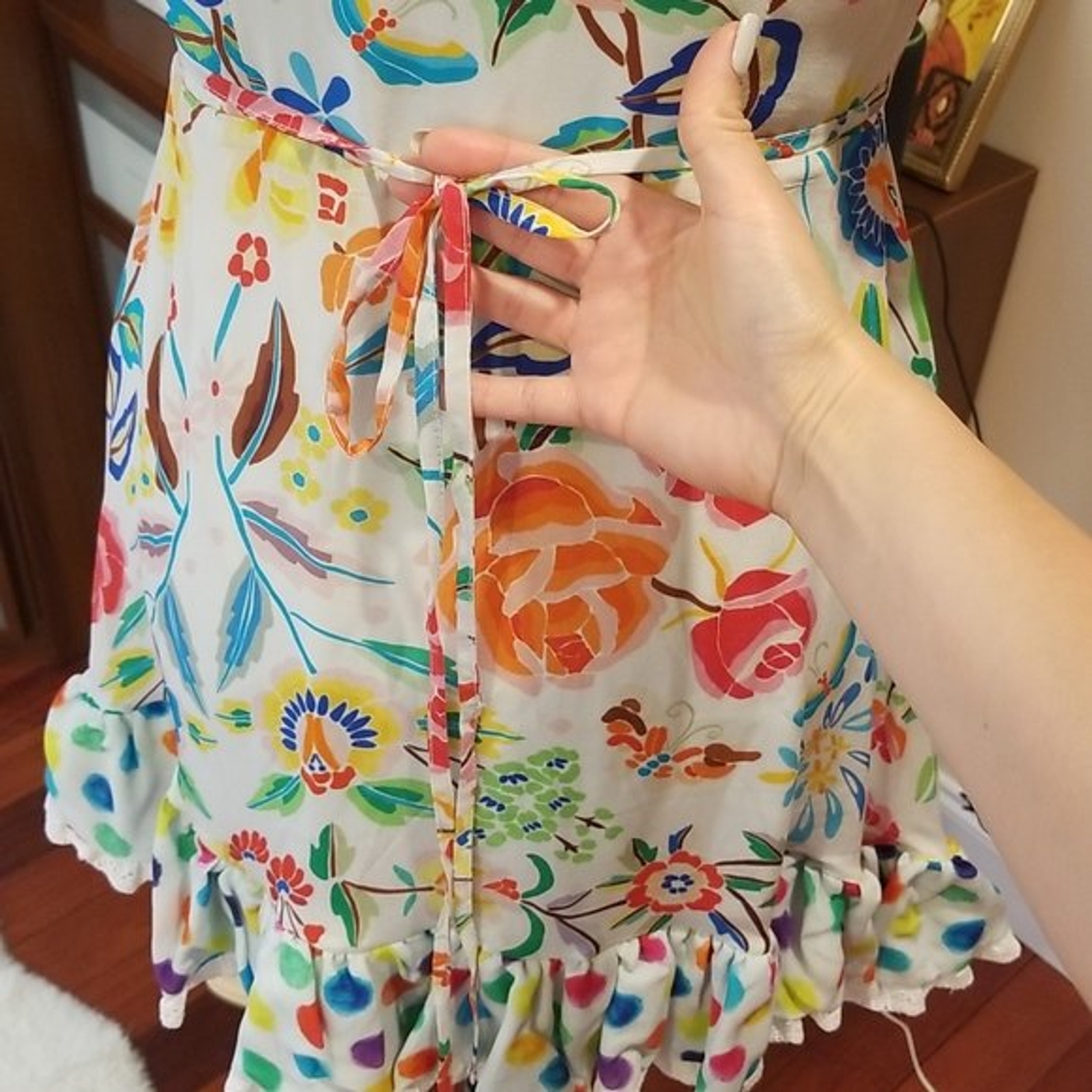 NWT All Things Mochi Valeria White Wrap Floral Mini Dress, size XS