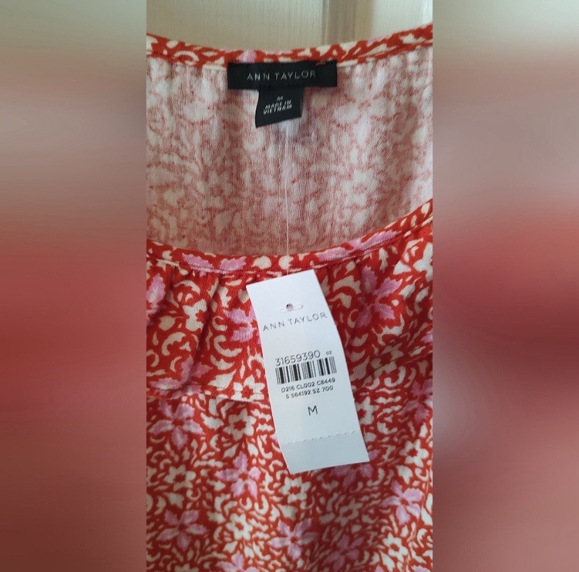 Ann Taylor Maxi Dress, Size M, Red Pink White Floral, Square Neck, Ruffle