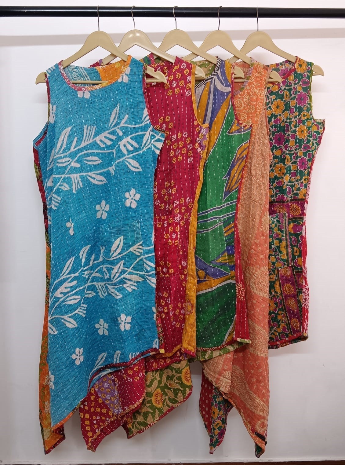 Women’s Bohemian Sleeveless Kantha Quilt Asymmetrical Tunic Dress Wholesale lot