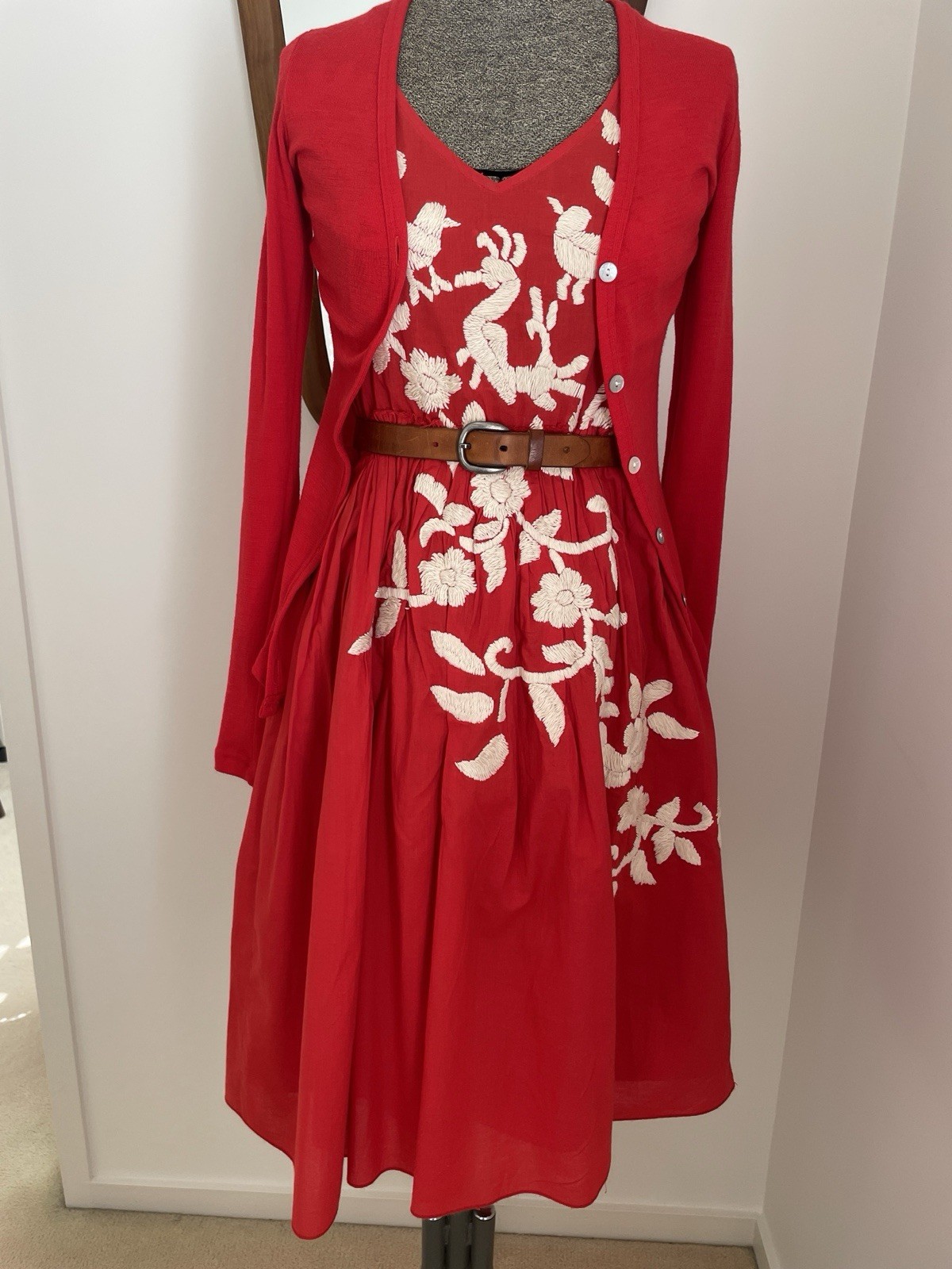 Husk Red Mexican Embroidered Boho Dress
