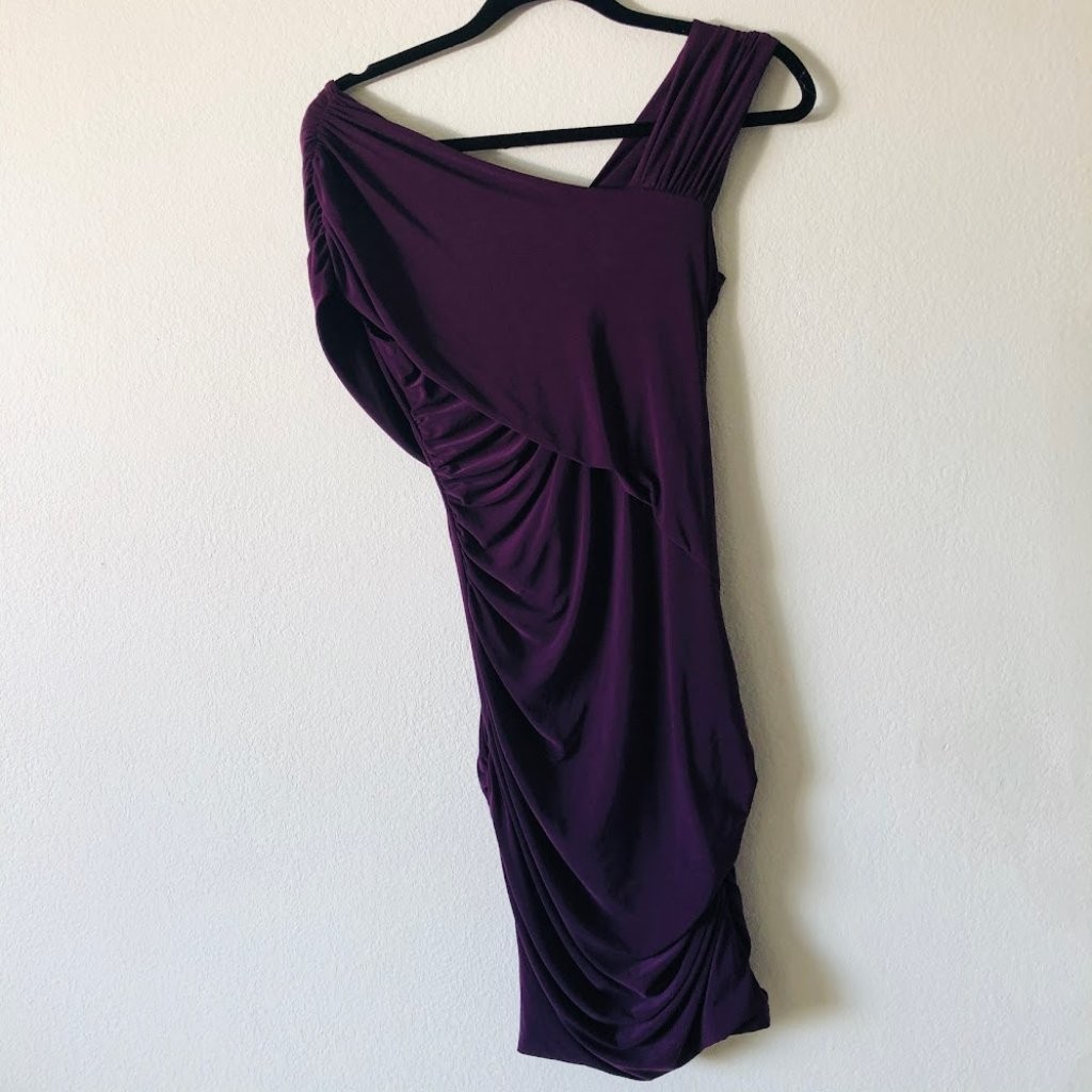 Aqua Purple Ruched Off Shoulder Asymmetrical Cocktail Dress M