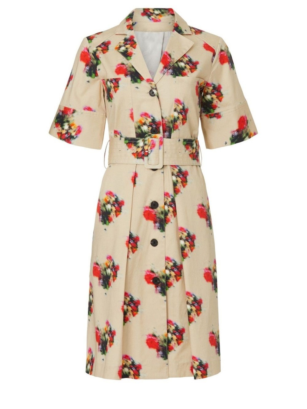 Adam Lippes Floral Midi Shirt Dress Belted Cotton Beige Size 0 Garden Party
