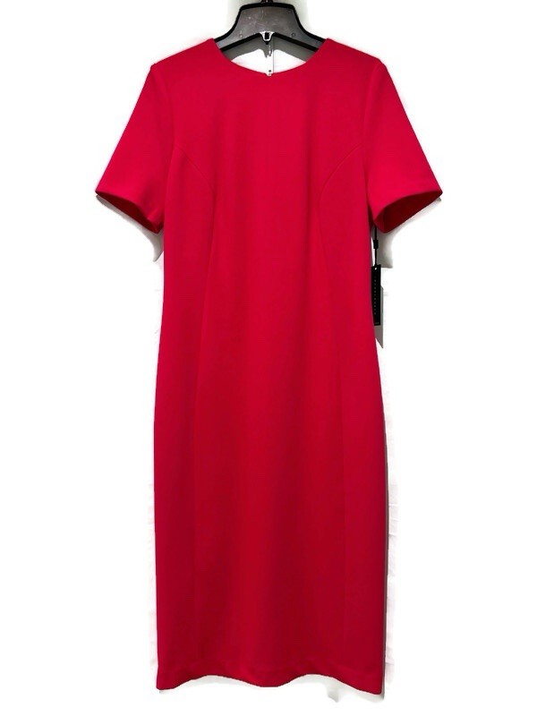 NWT Investments Raspberry Red Sheath Dress Size 12 Gold Zip Back $99