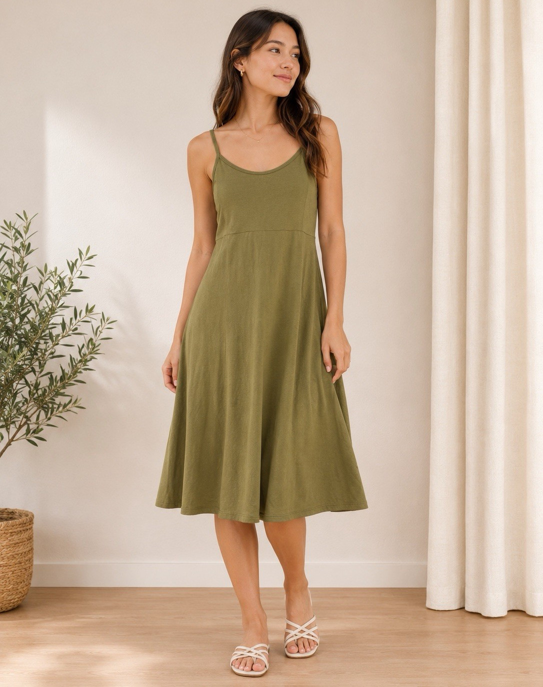 Forever 21 Olive Green Sleeveless Midi Dress Women’s M