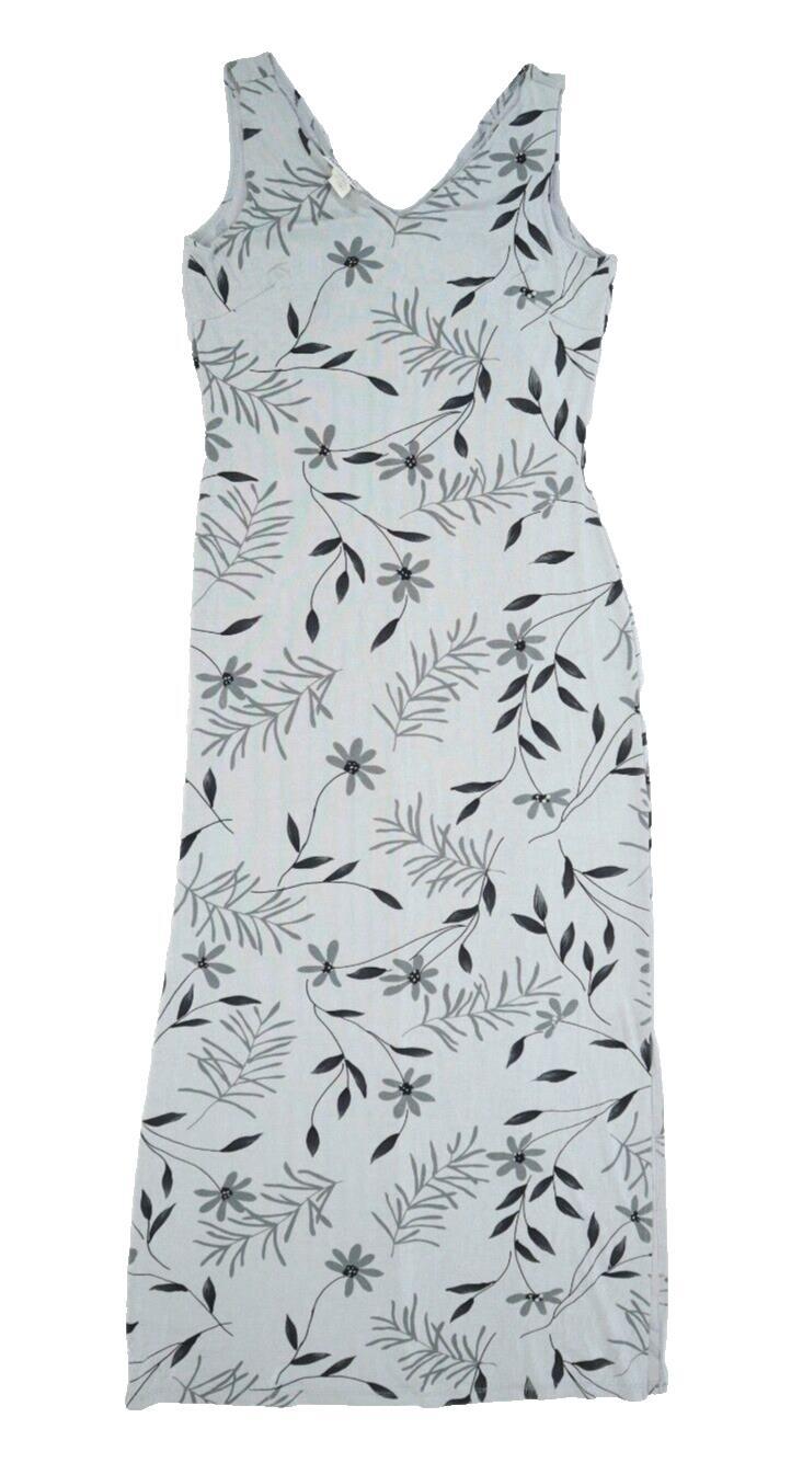 Fashion Bug Womens Gray Leaf Print Sleeveless V Neck Long Maxi Dress M