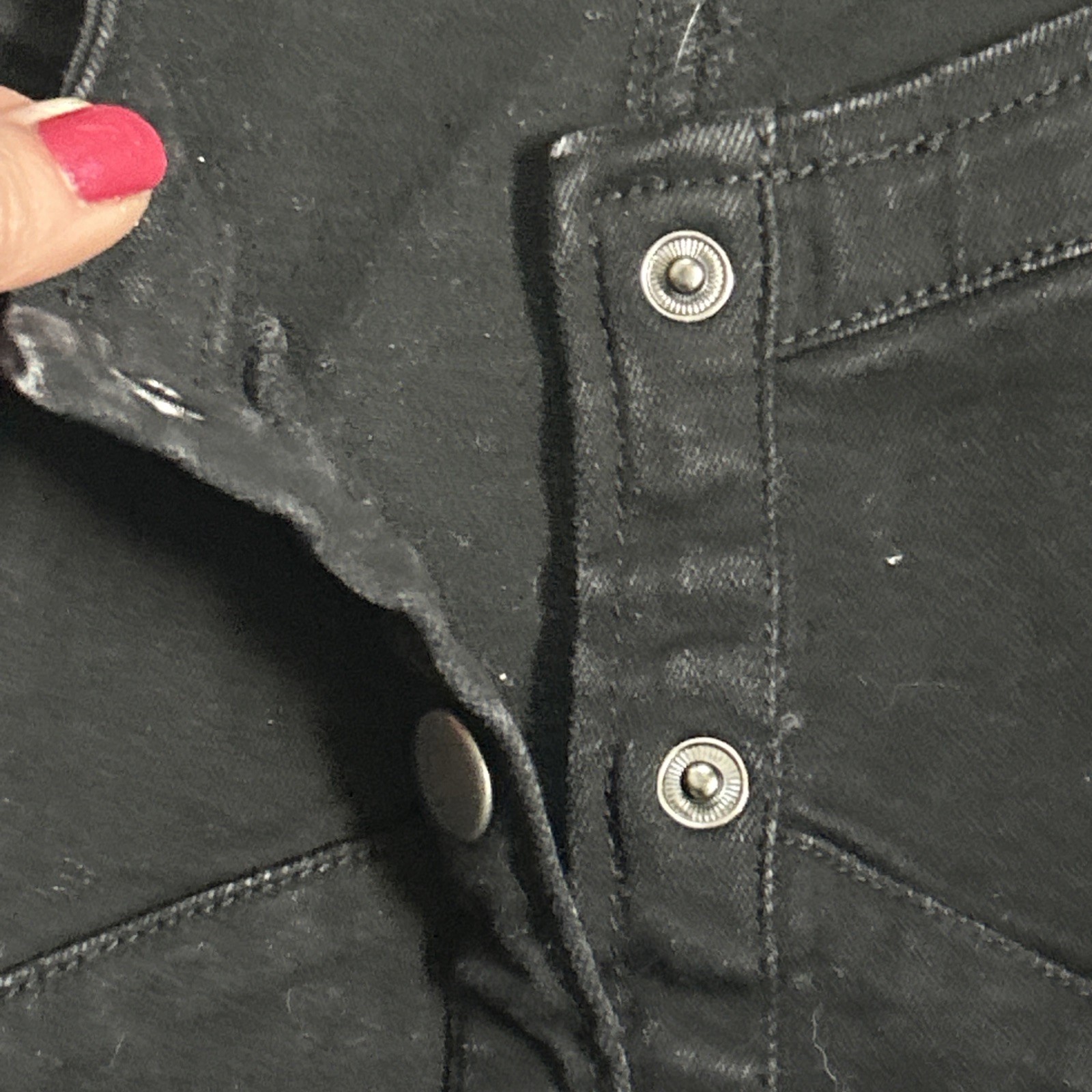 Forever 21 Black Denim Snap Button Up Mini Dress Size Medium