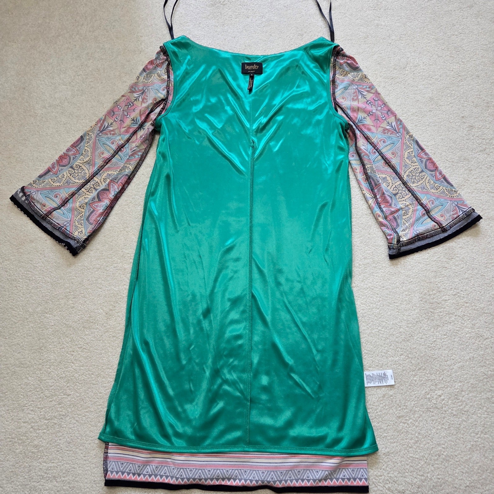 Laundry By Shelli Segal 8 Vibrant Lined Shift Dress Tunic 3/4 Bell Sleeve