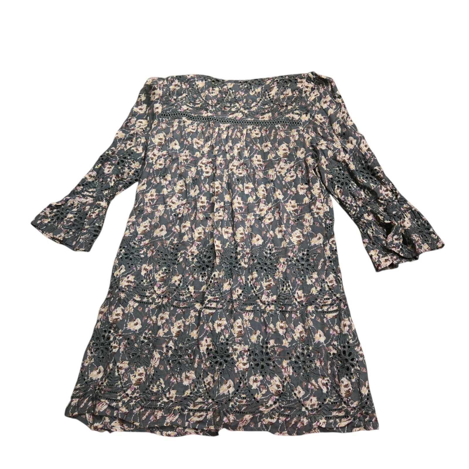 Sundance Dress Womens L Blue Ditzy Floral Peasant Boho Prairie Eyelet Cowgirl