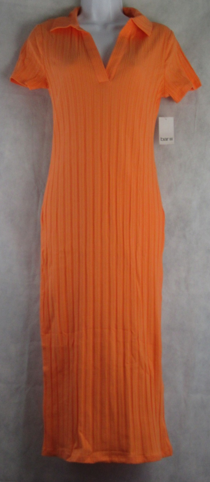 Bar III Women’s Ribbed Knit Cotton Blend Bodycon Midi Dress, Orange, Medium