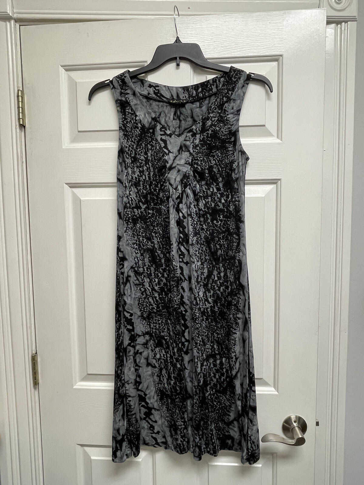 Dunia Black Gray Tie Dye Mottled Animal Snake Print Sleeveless Dress Large