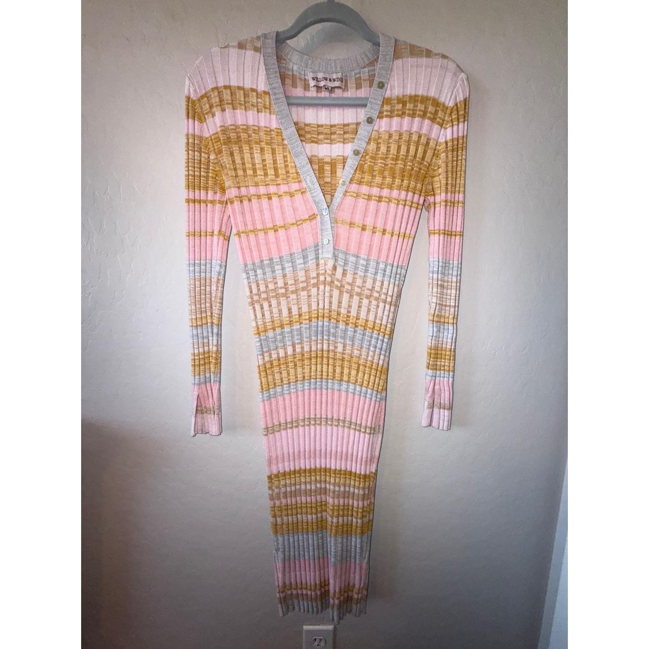 Willow & Wind Dress Womens M Striped Ribbed Knit Sweater VNeck Chic Cozy Modern