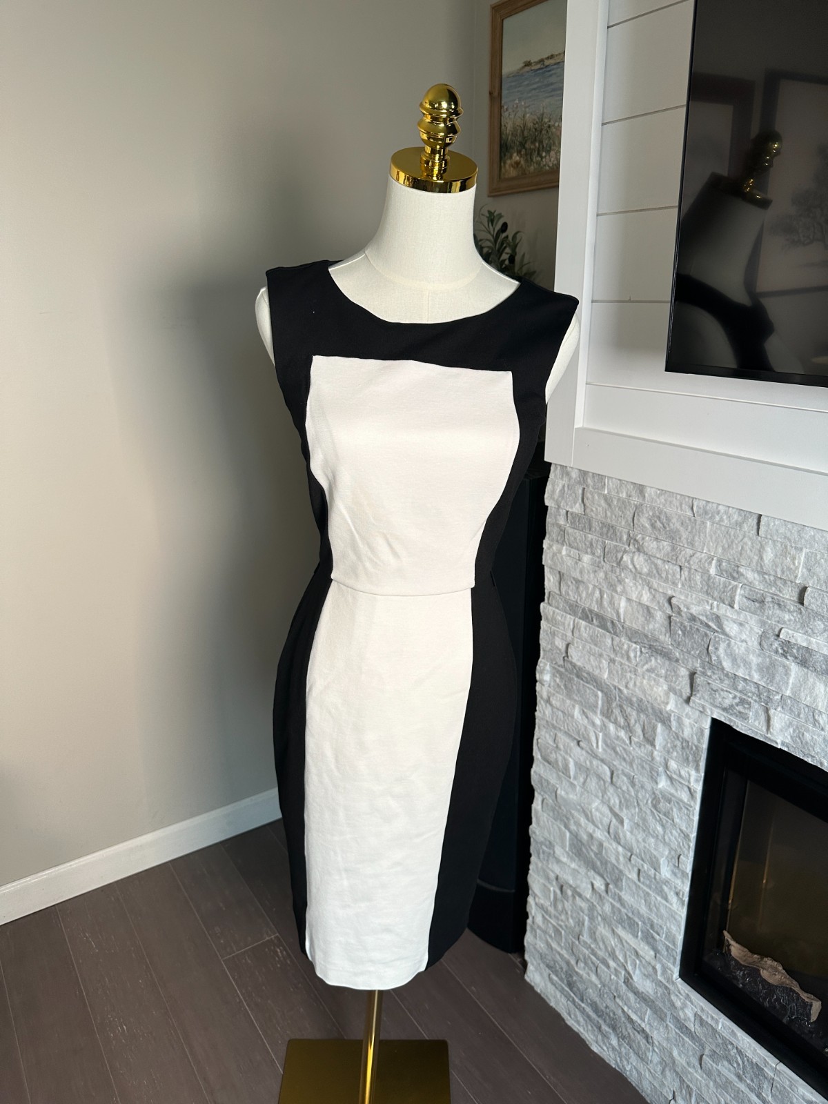 White House/Black Market black and white Sleeveless Dress featuring a colorblock