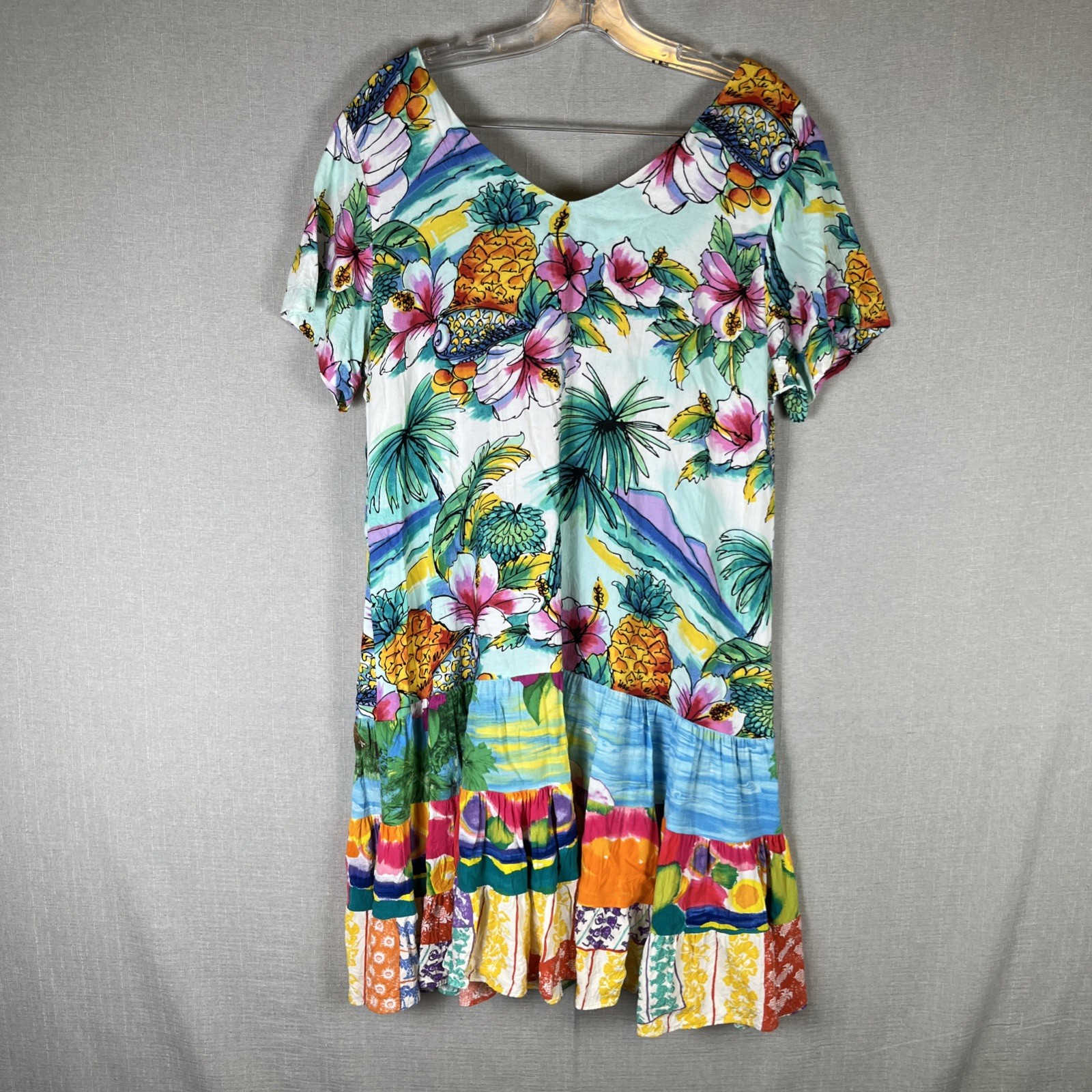 Jams World Mini Dress Womens L Shellbiscus Coloruful Floral Hawaiian Tropical