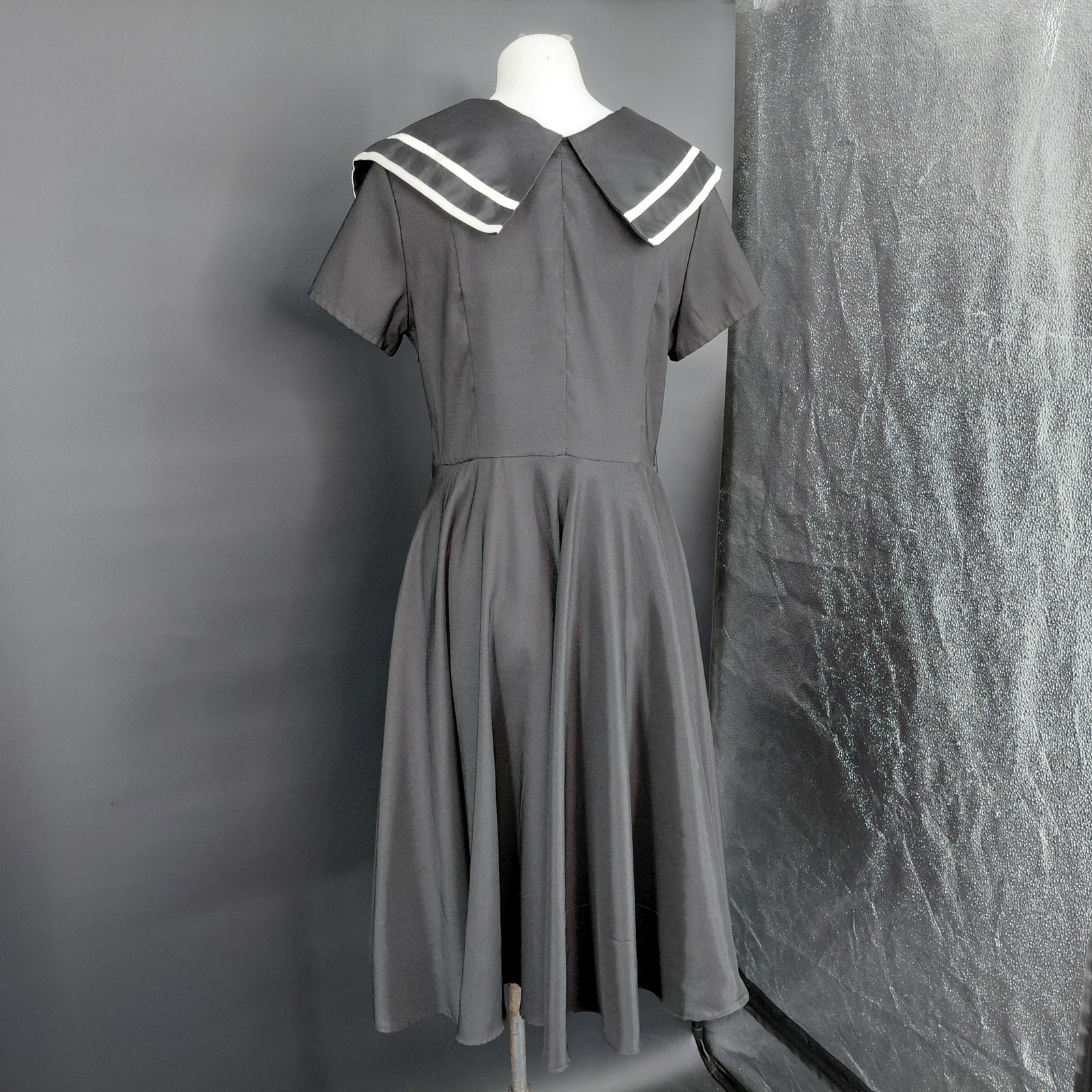 Chic Star Dress Womens 40 Black Sailor Collar Fit Flare Nautical Retro Party Alt
