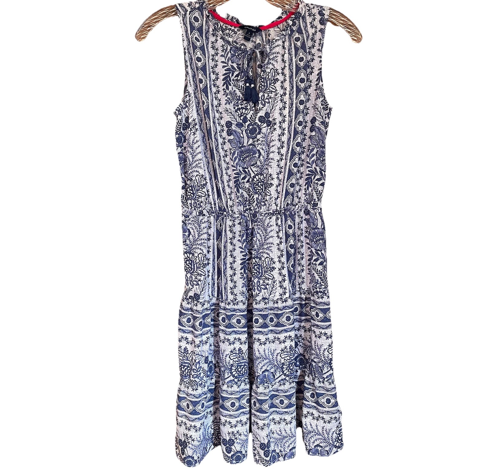 Nautica Dress Womens Sz Small Sustainably Crafted Blue White Floral Print Casual
