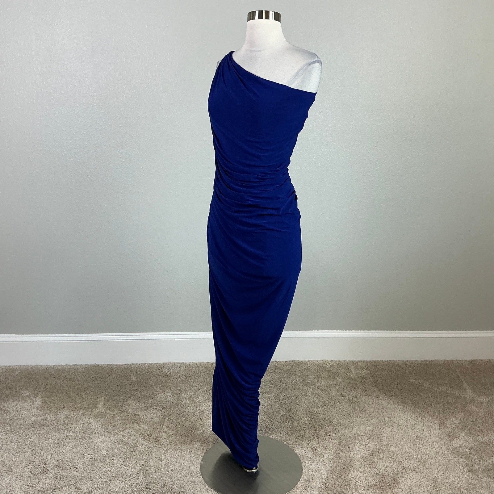 Betsy & Adam Blue Evening Gown One Shoulder Ruched Bodycon Formal Dress Size 6