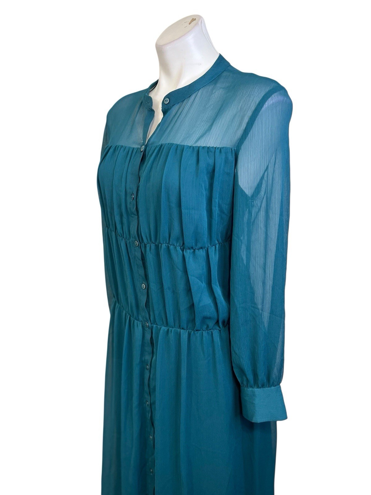 Zara Maxi Dress L Hunter Emerald Green Semi-Sheer Long Sleeve Holiday Party