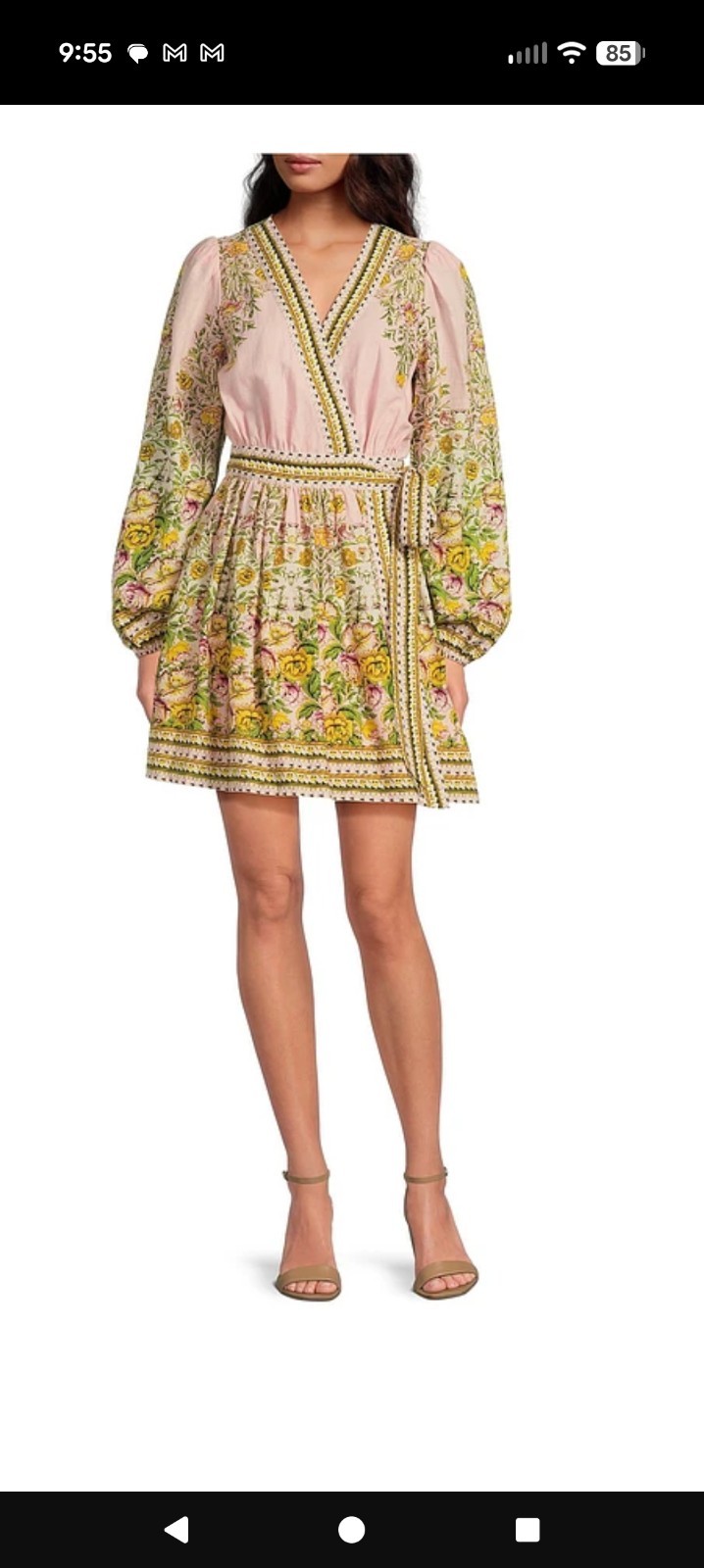 NWT A Loves A Floral Print Surplice V-Neck Long Bubble Sleeve Wrap A-Line Dress