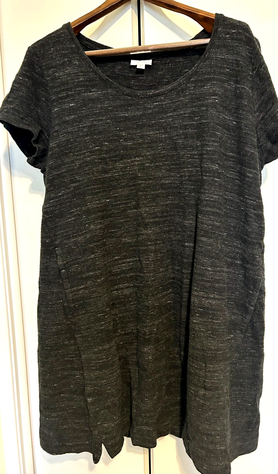 J Jill Pure Jill 95% Cotton Marled Charcoal Gray Short Sleeved Dress Size L