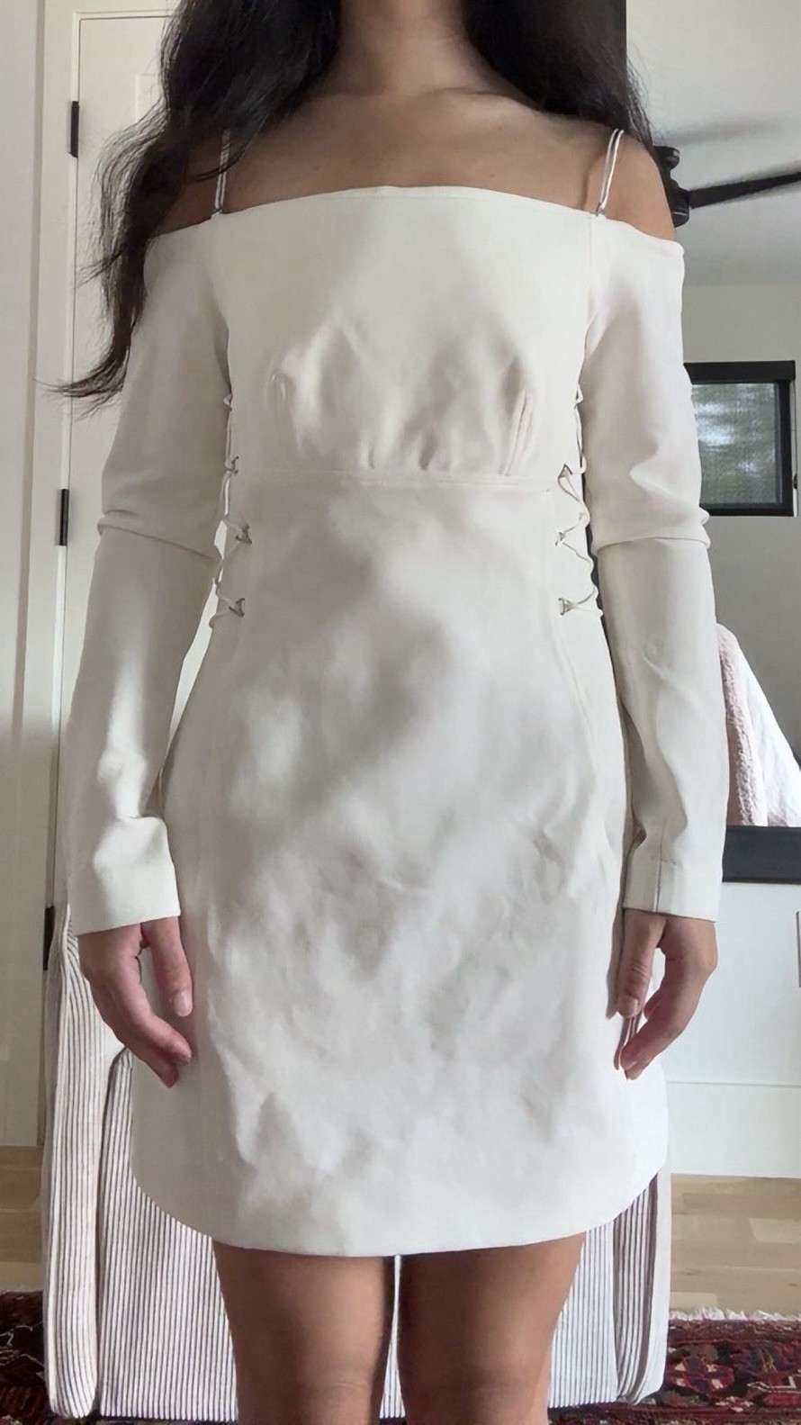 Dion Lee White Off Shoulder Long Sleeve Bodycon Mini Dress Lace-Up Zip Lined