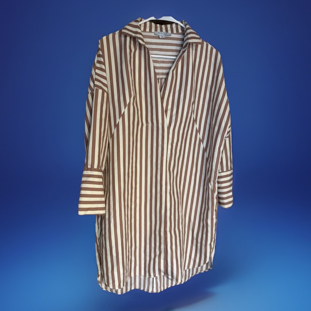 Oversized Striped Shirt Dress. Cognac&Ivory Chic Boyfriend Shirt See Pics Meas.M