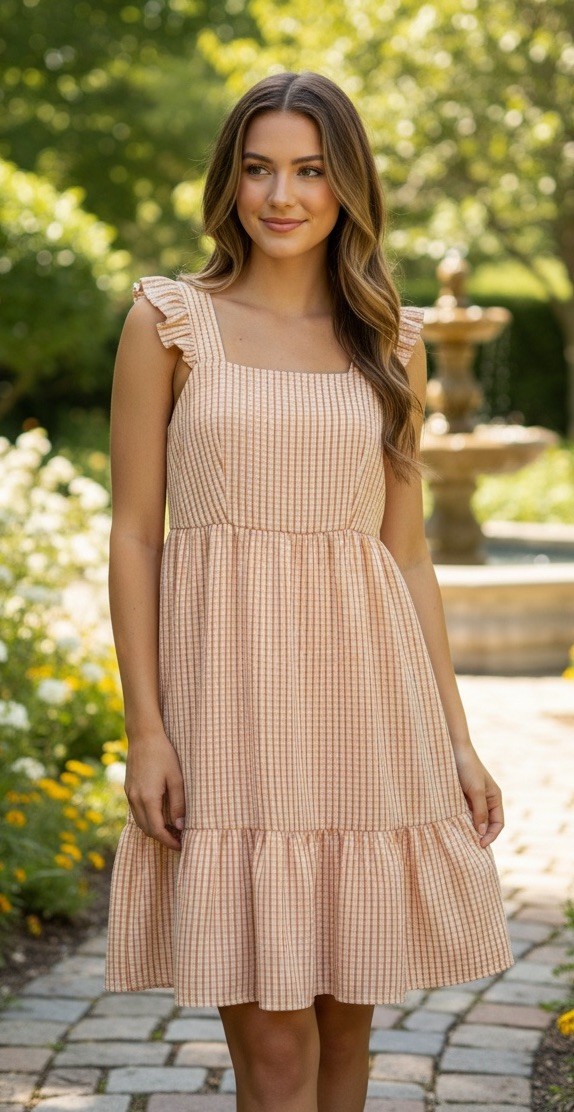 Jodifl Orange Gingham Smocked Dress Ruffle Small University Of Tennessee VOLS