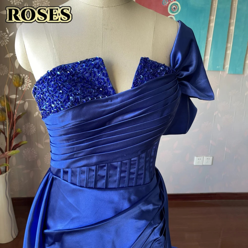 Red Side High Split Mermaid Evening Dresses One Shoulder Prom Dresses Stain