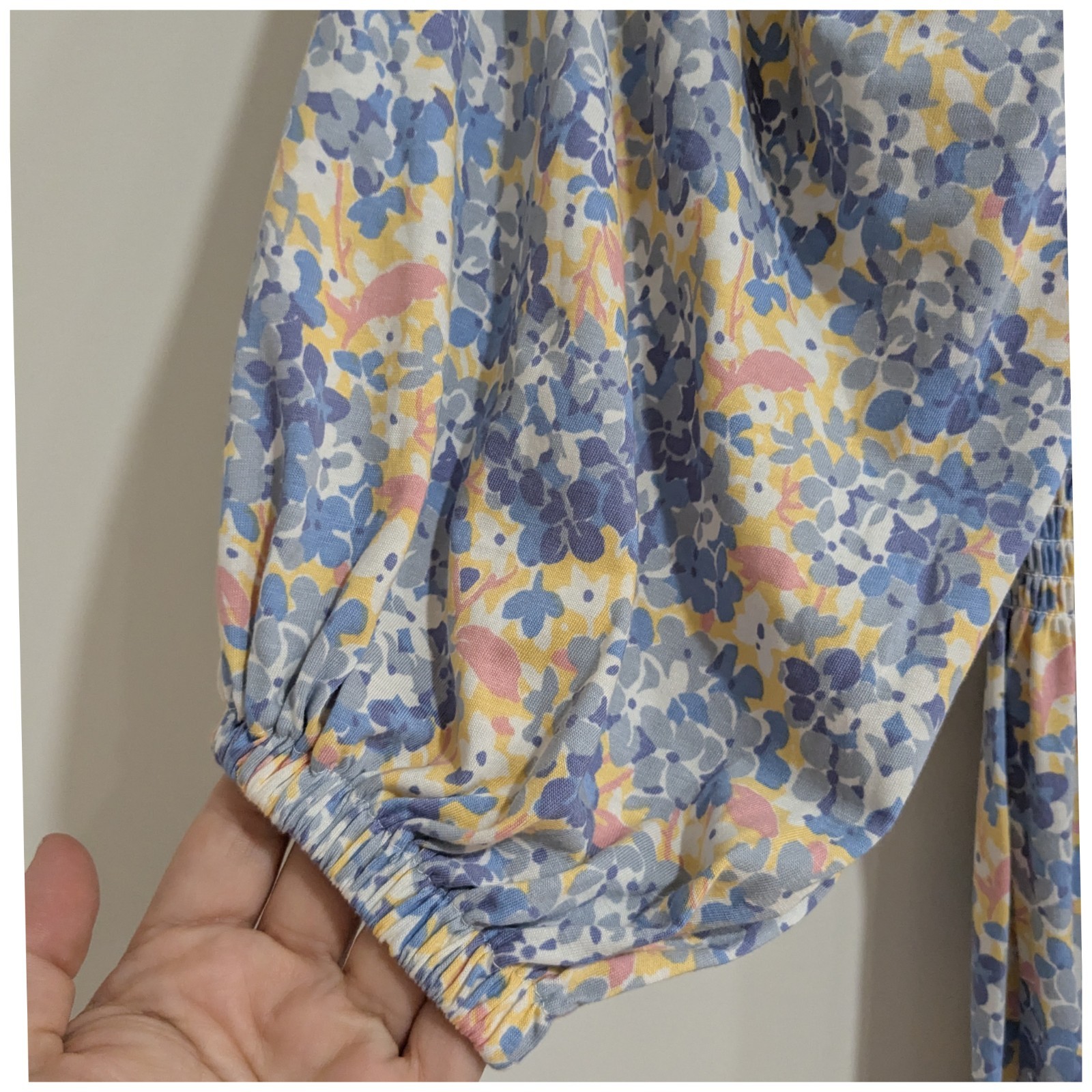 Polo Ralph Lauren Floral Shirred Cotton-Blend Midi Dress Blue Yellow Womens XXS