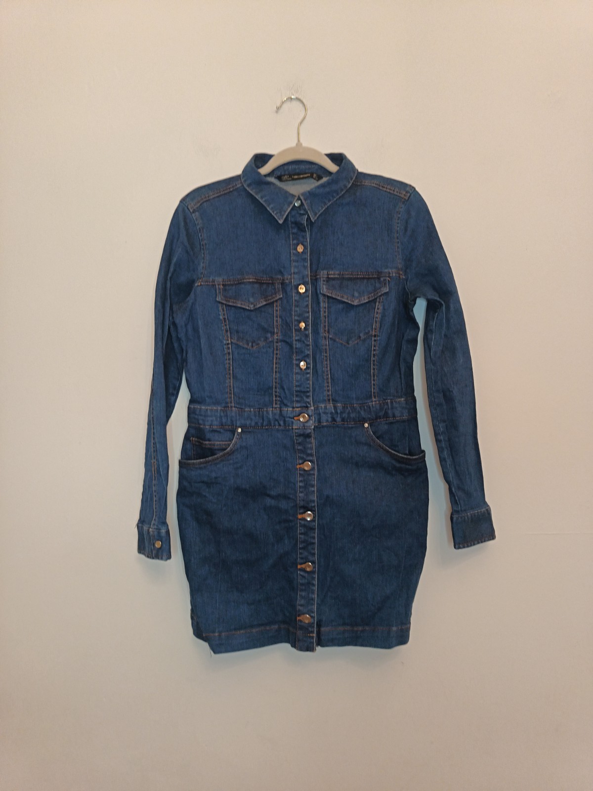 ZARA TRAFALUC DENIM WEAR Long Sleeve Shirt Day Dress Size L 10 12 Casual Autumn