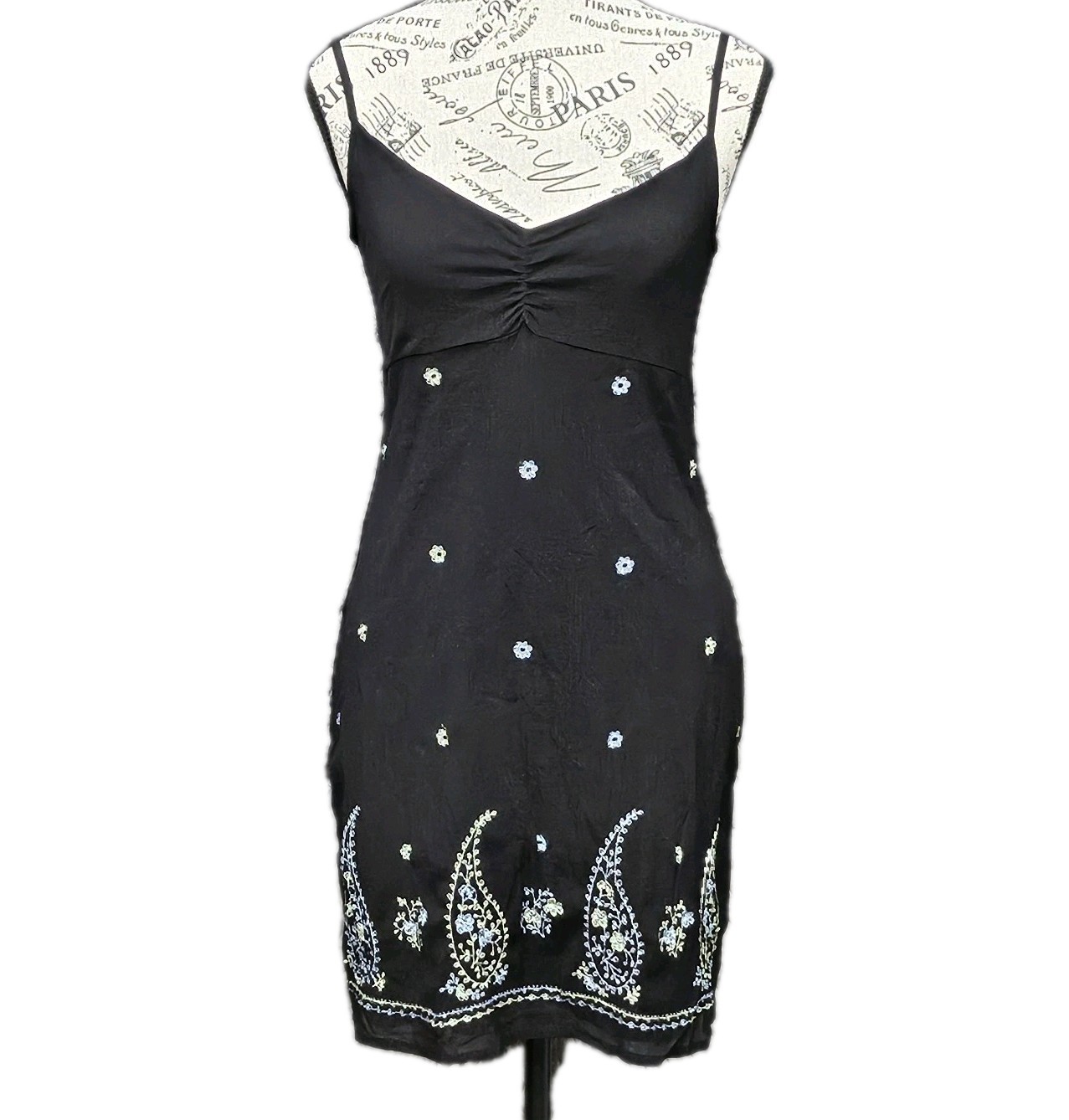 Vtg Babydoll Dress Size M Black Paisley Y2K 90s Romantic Elegant Timeless Sexy